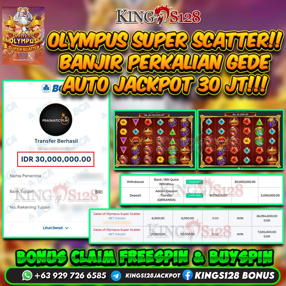 KINGS128 JACKPOT SLOT GATES OF OLYMPUS SUPER SCATTER RP 30.000.000 ID : JON***